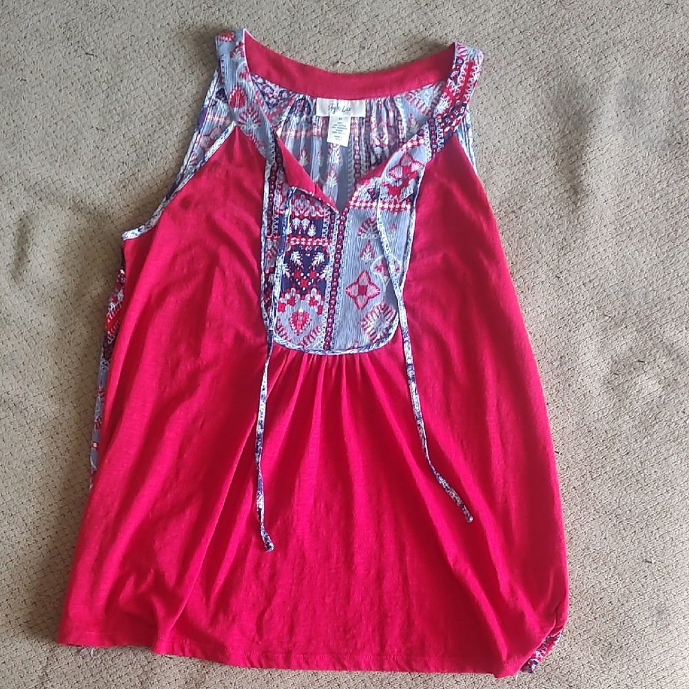Style & Co. Red and Blue Patterned Top